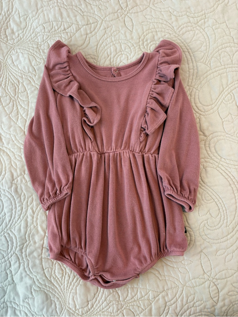 Kyte BABY Dusty Rose Ruffle Long-Sleeve One-Piece